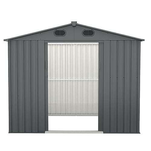 8 x 6 FT Outdoor Metal Storage Shed, Dark Gray S4171
