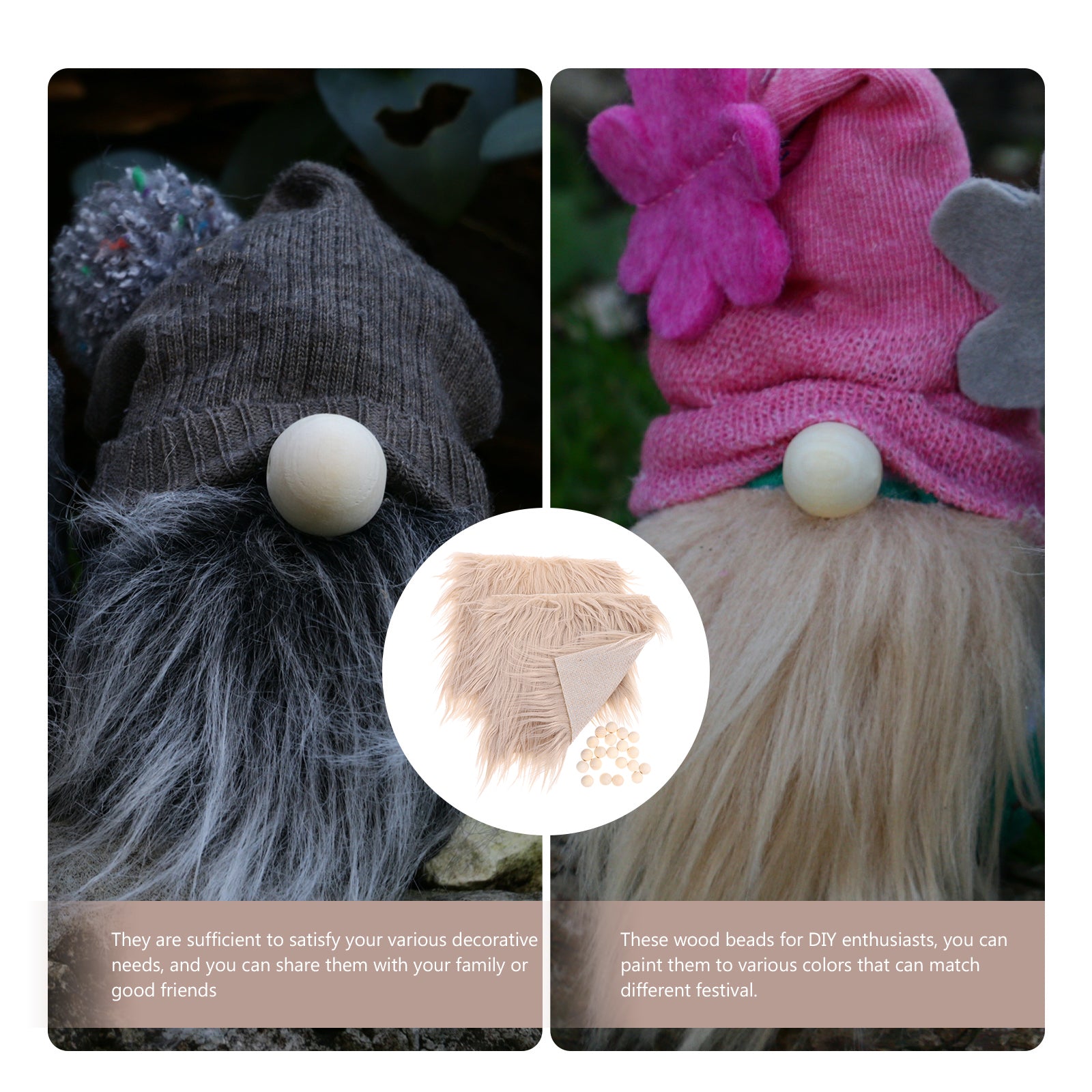 Square Faux Fur Fabric Wooden Balls Gnome Doll DIY Making Supplies D492221
