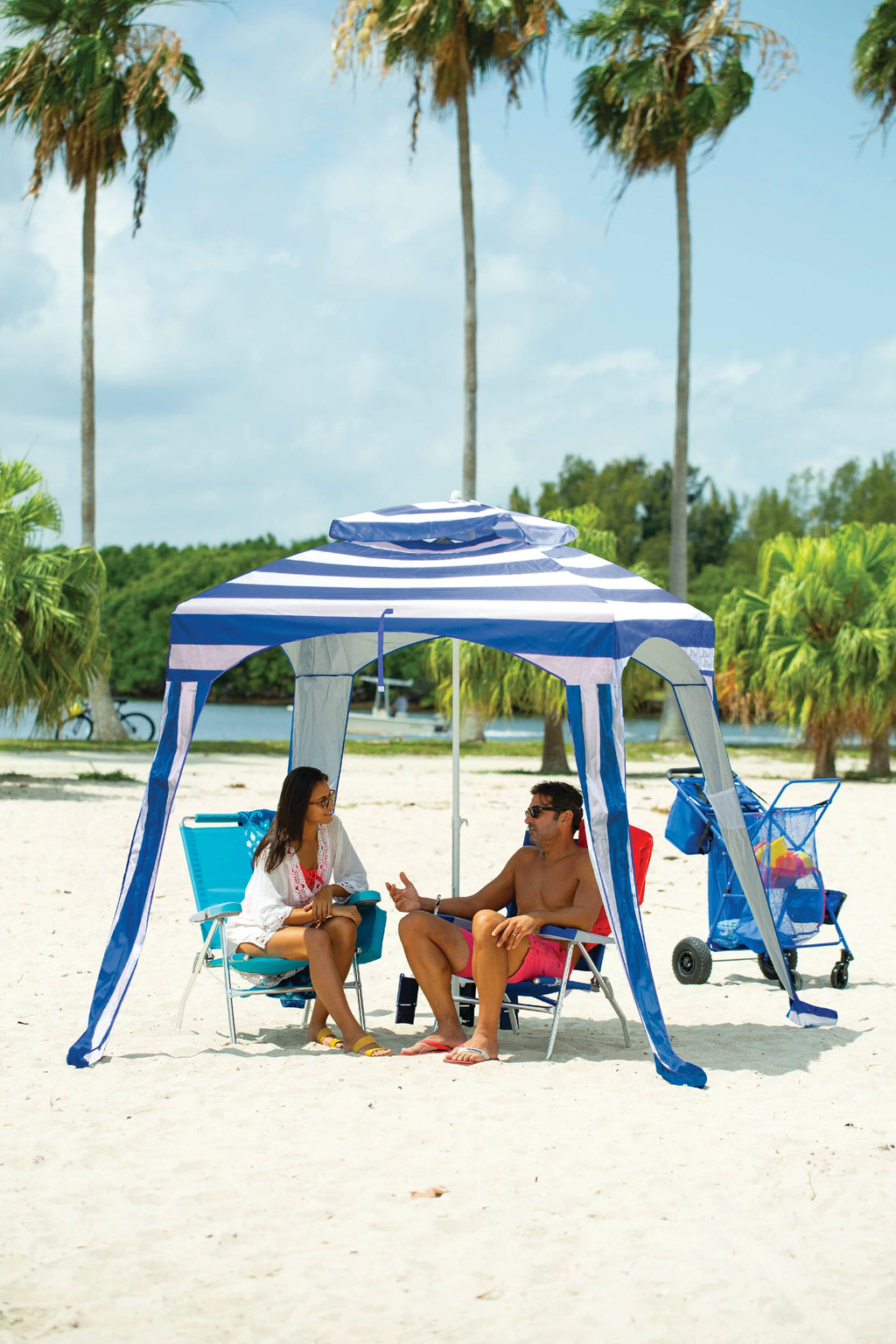 Blue Beach Umbrella Cabana Sun Shelter H1904