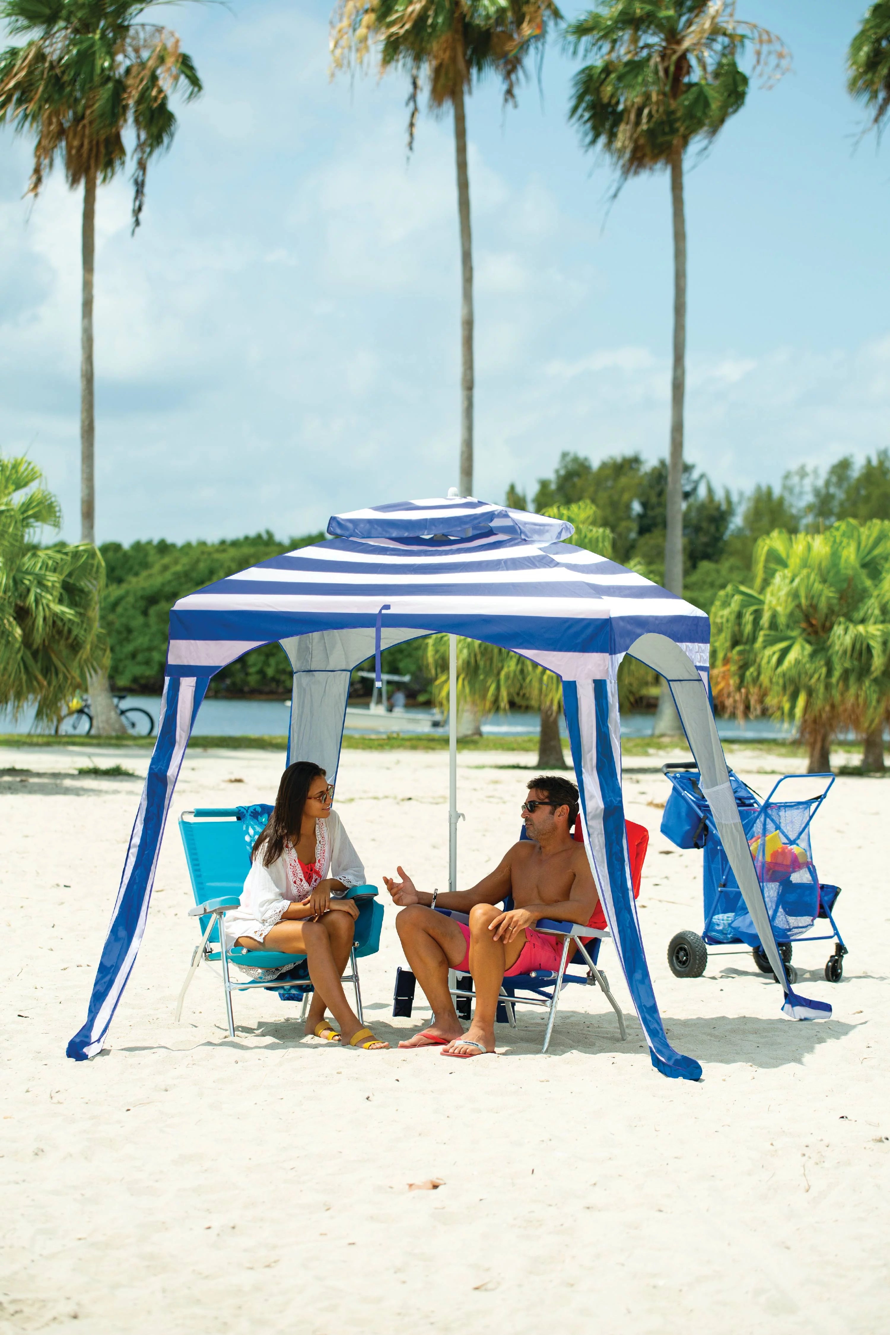Blue Beach Umbrella Cabana Sun Shelter H1904
