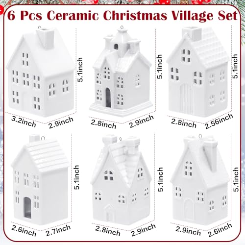 Set of 6 White Ceramic Christmas Village Houses V8349