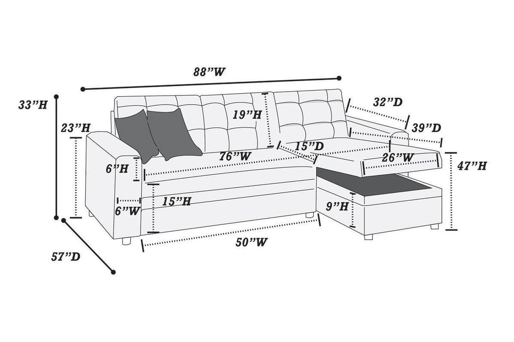 Espresso Convertible Sectional Sofa with Pull Out Bed H2110