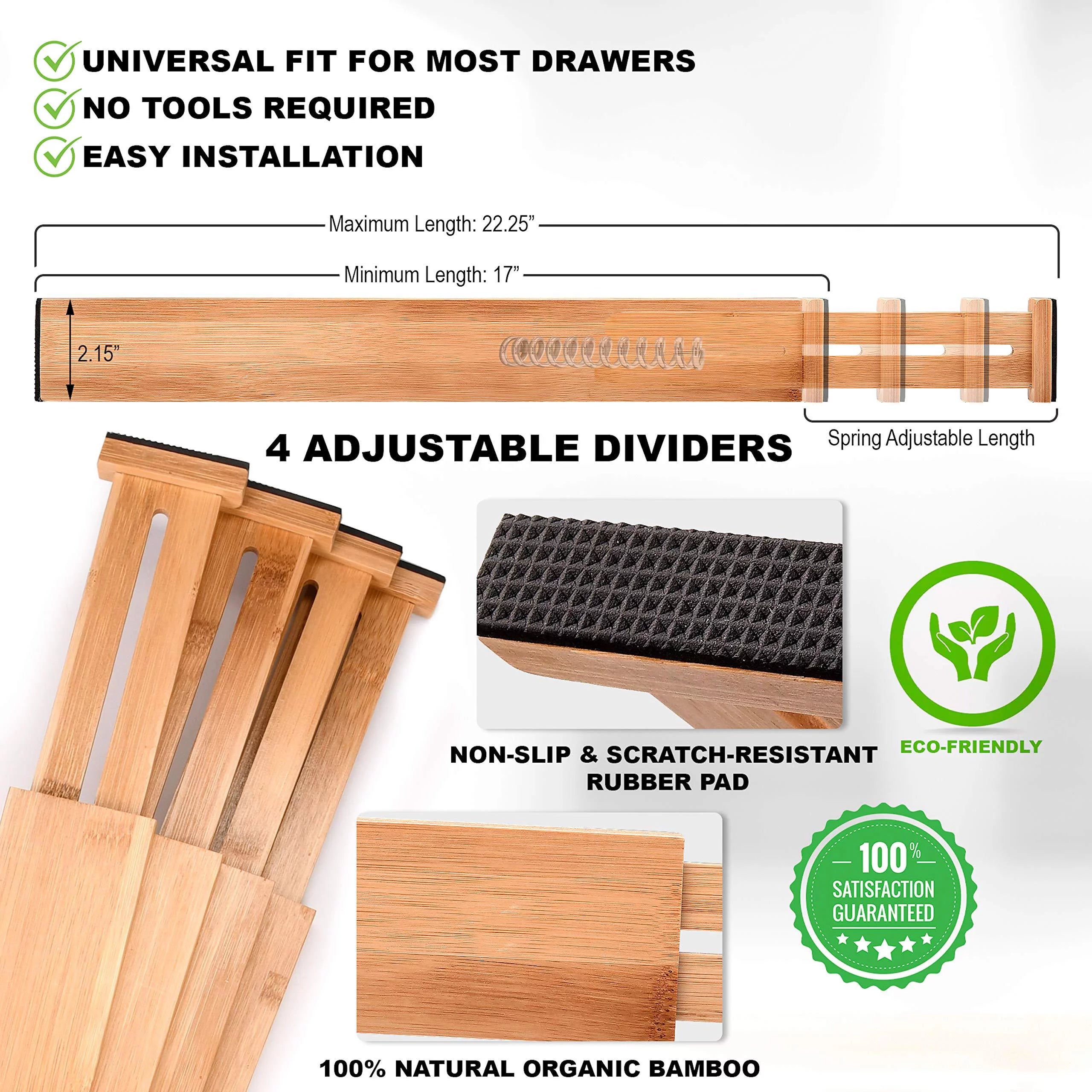 Natural Bamboo Drawer Dividers Y142