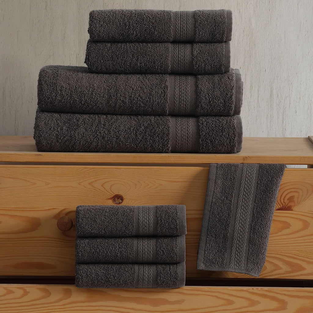 6 Piece Towel Set, 2 Bath Towels 2 Hand Towels 2 Washcloths, Grey O51598