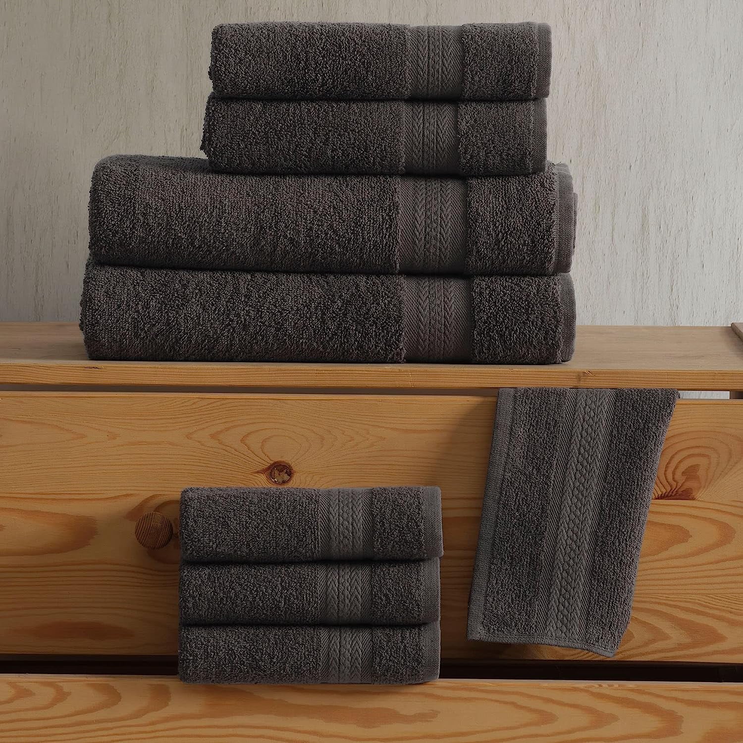 6 Piece Towel Set, 2 Bath Towels 2 Hand Towels 2 Washcloths, Grey O51598
