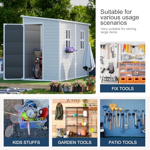 Outdoor Resin Storage Shed 8x4x6 FT Lean to Shed with Floor Included 2 Windows Lockable Door Y7057