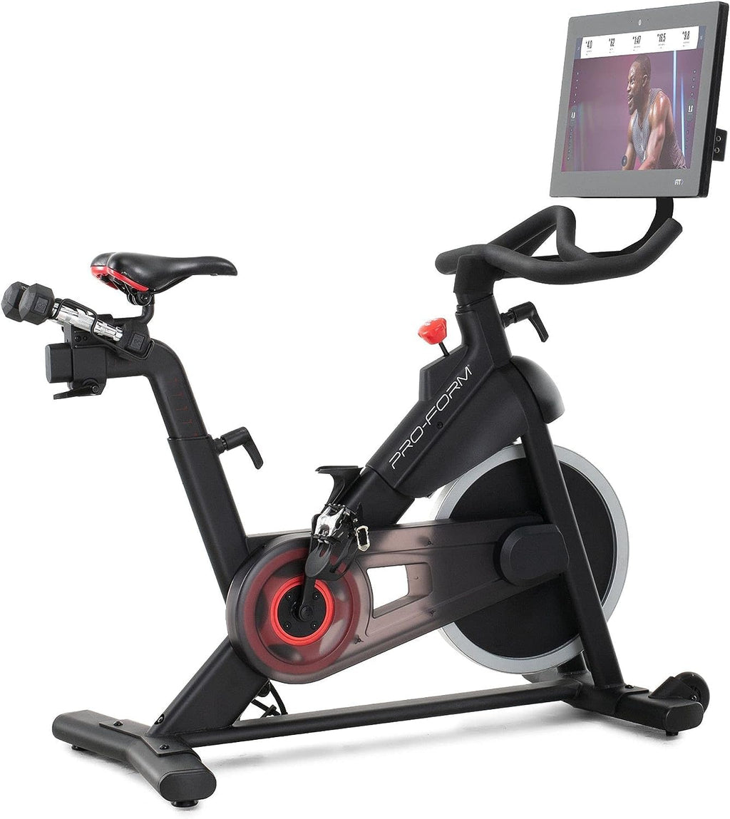 22” HD Touchscreen Exercise Bike with 24 resistance levels, Two 3 lb dumbbells, Black A3444