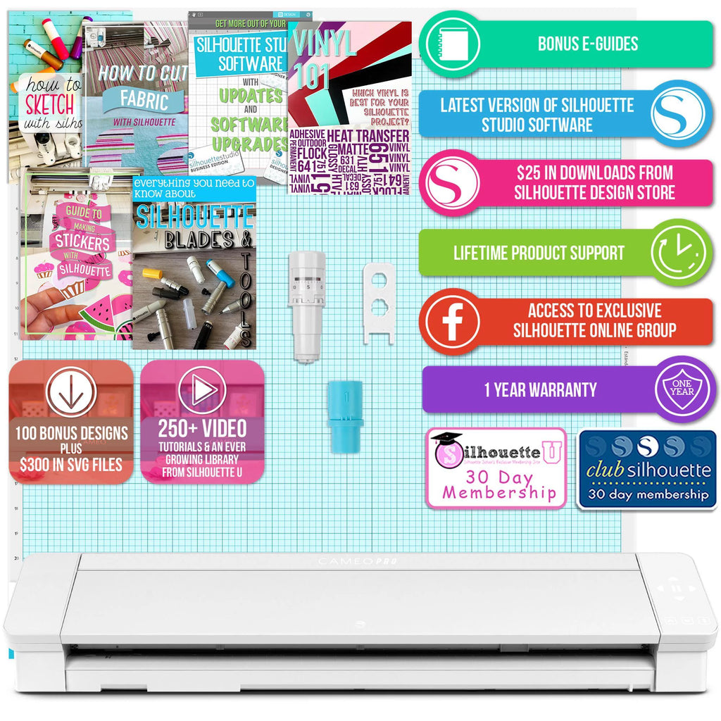 24" Silhouette Cameo 4 PRO with Advanced Blade Pack, 38 Sheets Vinyl, HTV, Pens W417