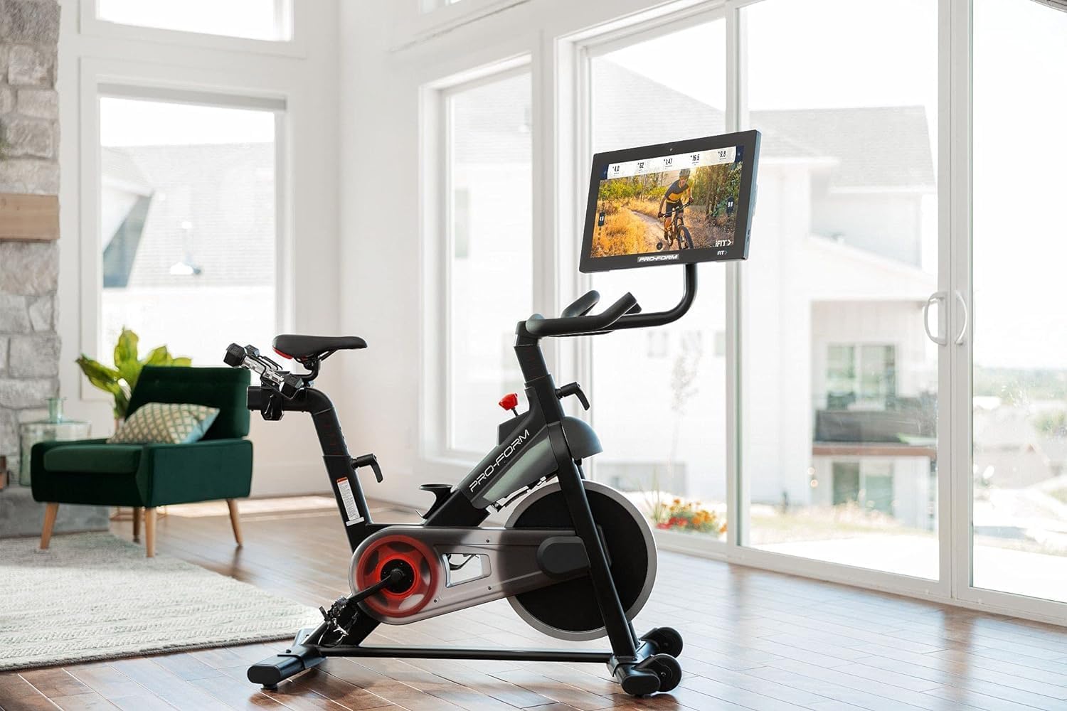 22” HD Touchscreen Exercise Bike with 24 resistance levels, Two 3 lb dumbbells, Black A3444