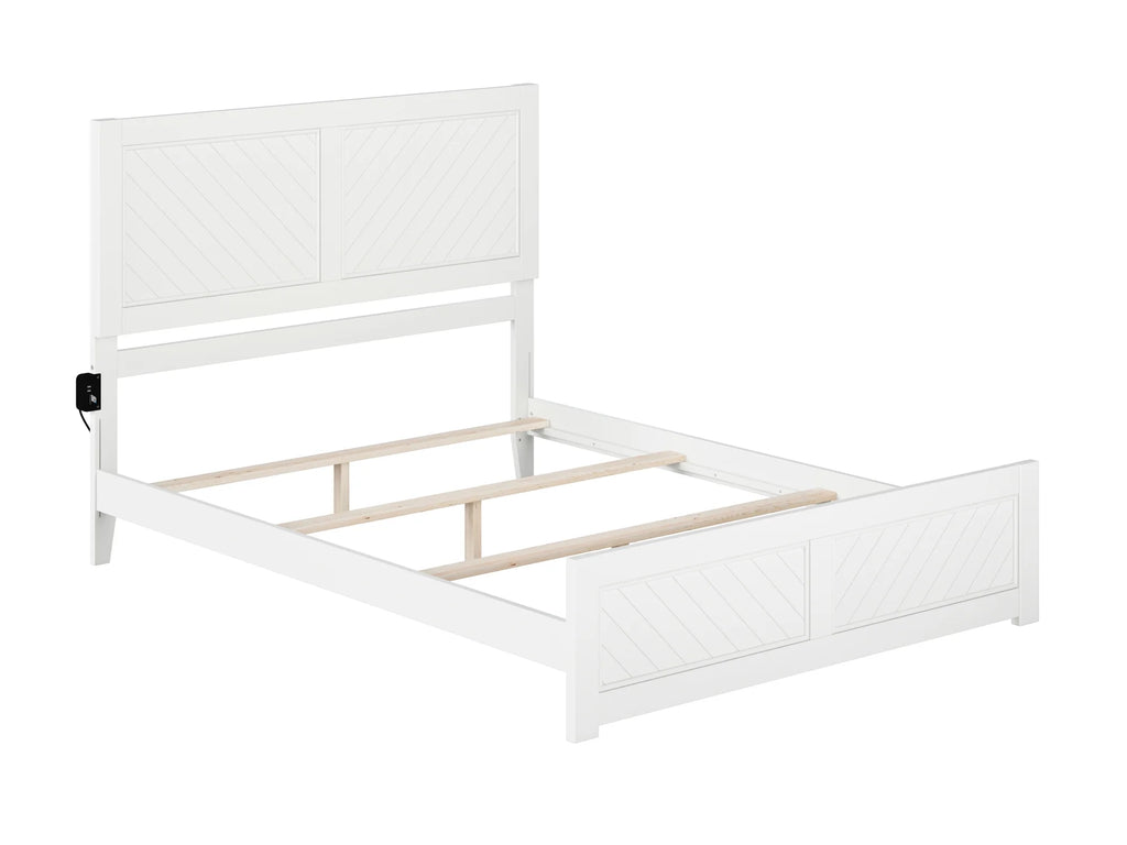 White Solid Wood Queen Foundation Bed Frame with Matching Footboard L981612