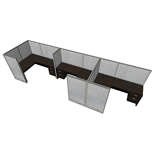 3 Person Workstation Cubicle (6'D x 18'W x 4'H) with Desk, Mahogany W17123