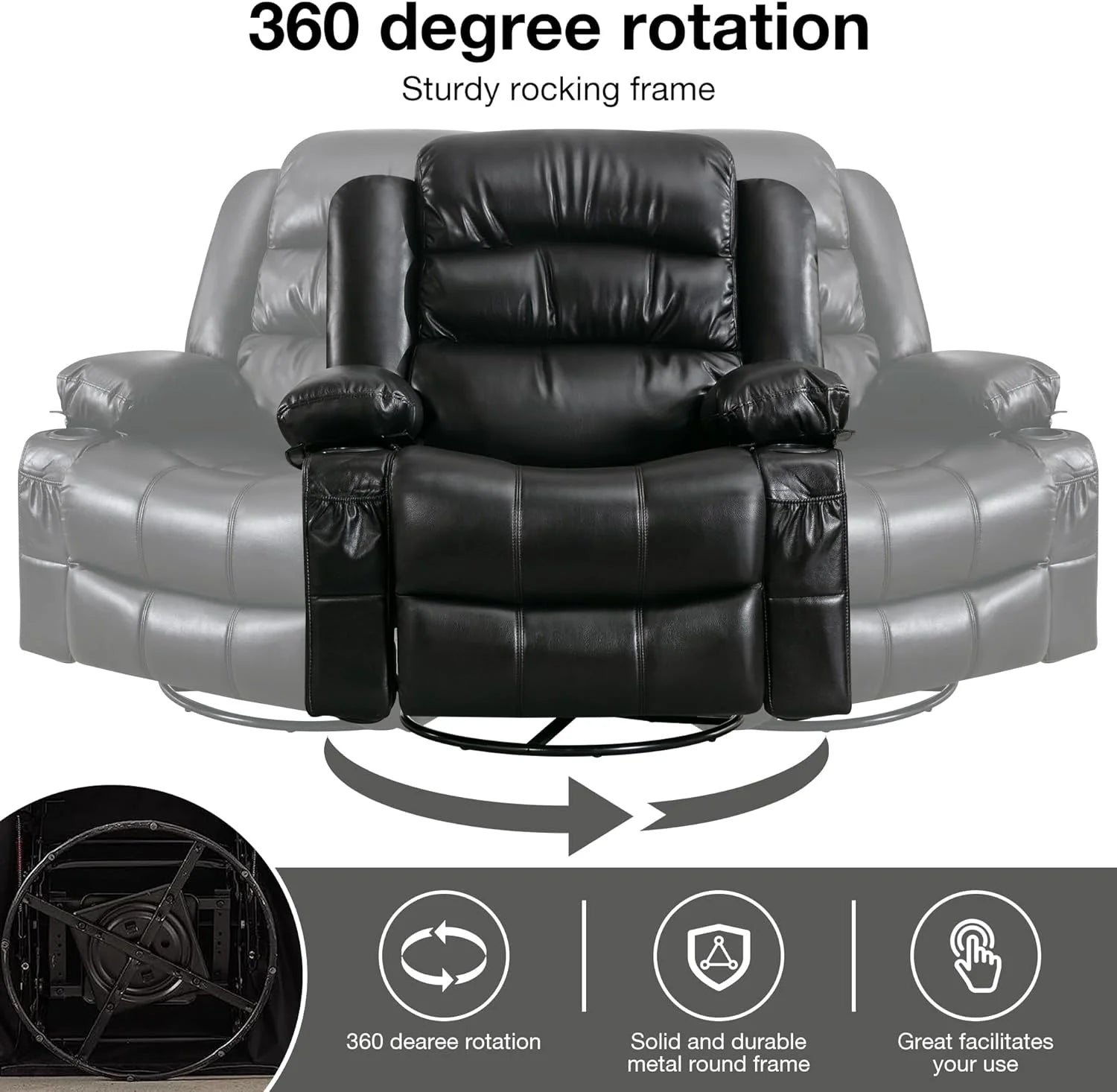 Black Power Recliner with Heat and Massage V147