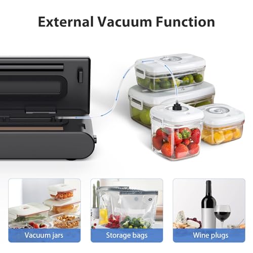 Compact Food Sealer with Cutter, Dry & Moist Modes, 10 Sealing Bags & Air Suction Hose H2211