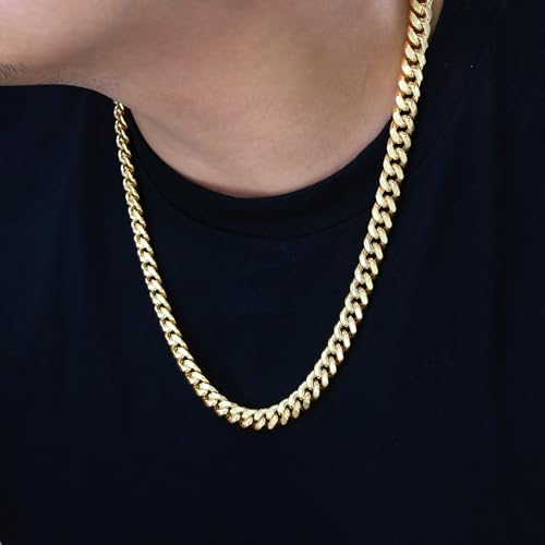 14k Yellow Gold 9mm Thick Miami Cuban Link Chain Necklace S5020