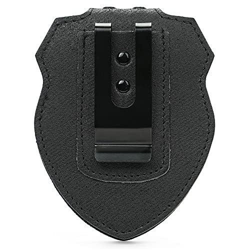 Leather Police Badge Belt Clip Holder with Stainless Steel Chain and Concealed Photo Pocket P5702