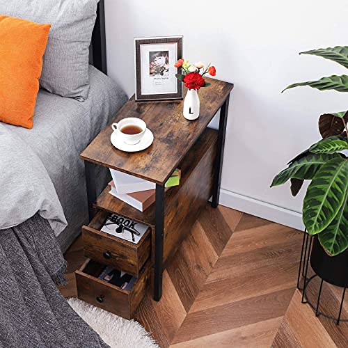 Greige and Black Narrow End Table with Drawer and Shelf A17535