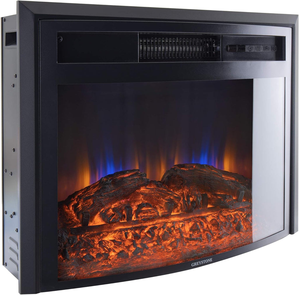 RV Fireplace 26 Cutout Size Electric Curved Glass Heater Remote Included B436818