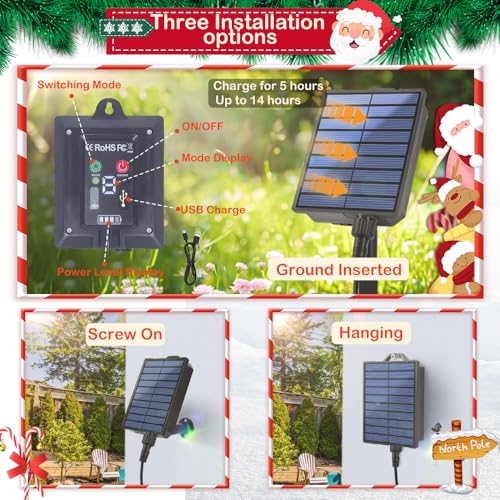 12 Pack Waterproof Solar Candy Cane Christmas Lights B58908