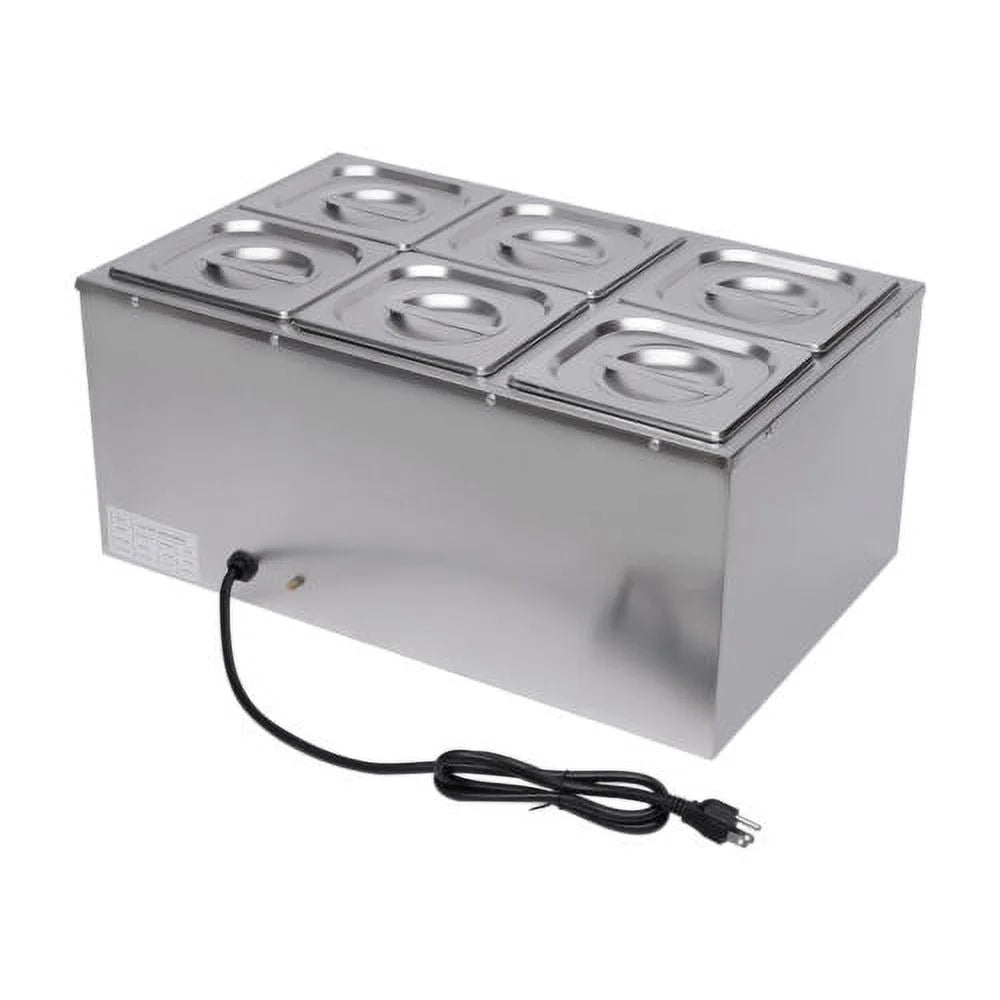 600W 110V 6 Pots Stainless Steel Commercial Buffet Food Warmer K214