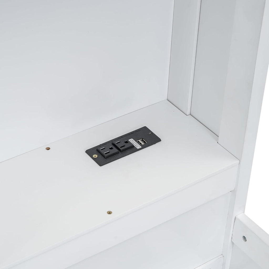 White Twin Size Daybed with Storage Bookcases and USB Charging Station K198