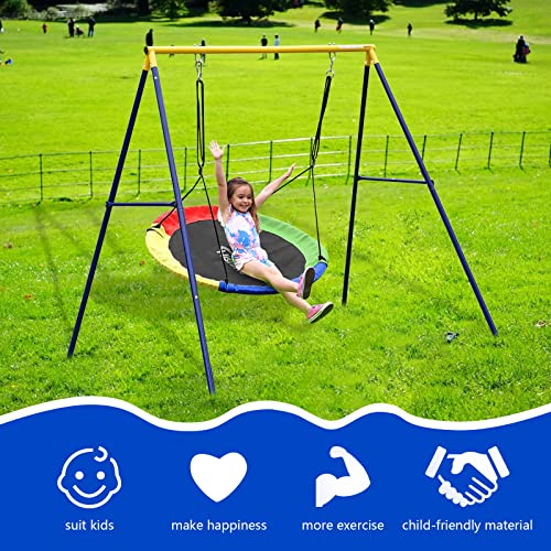 43inch Saucer Tree Swing with A Frame Swing Stand Heavy Duty Metal Frame A53837