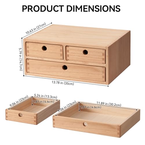 Natural Wooden Desktop Organizer with 3 Drawers C527