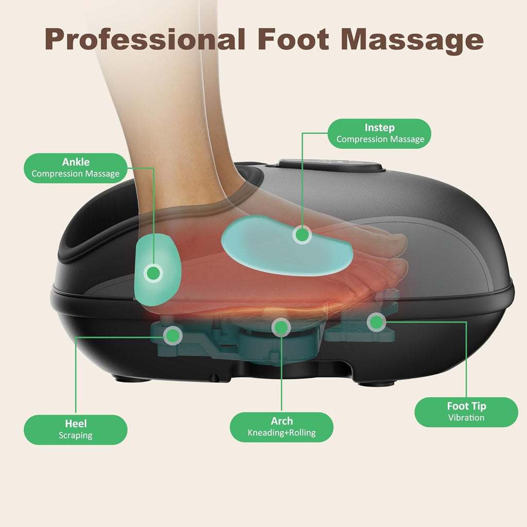 Electric Foot Massager with Heat, Deep Kneading, Compression, Vibration, Remote Control I2521