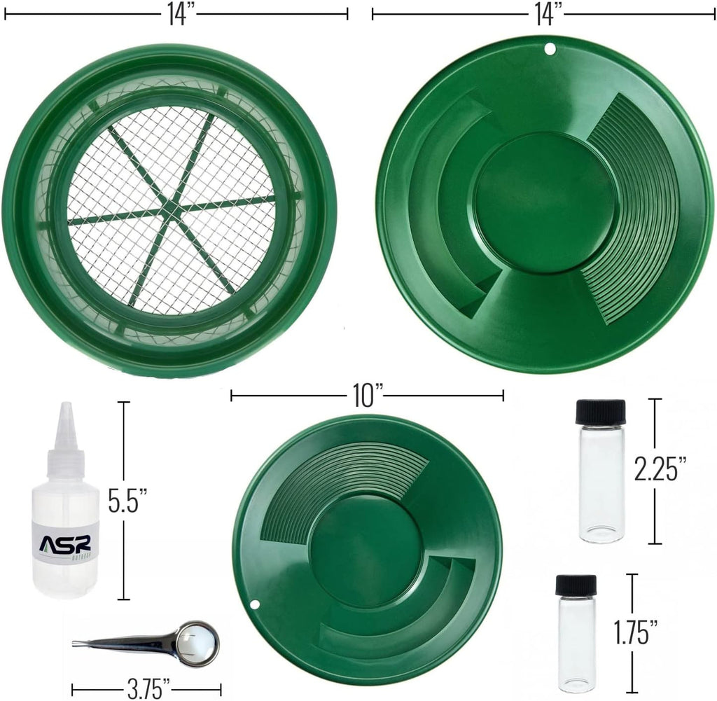 7pc Gold Prospecting Kit with Green Gold Pans J17693