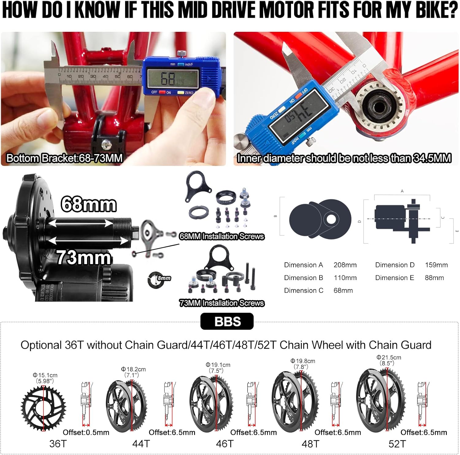 48V 500W Mid Drive Electric Bike Conversion Kit V772