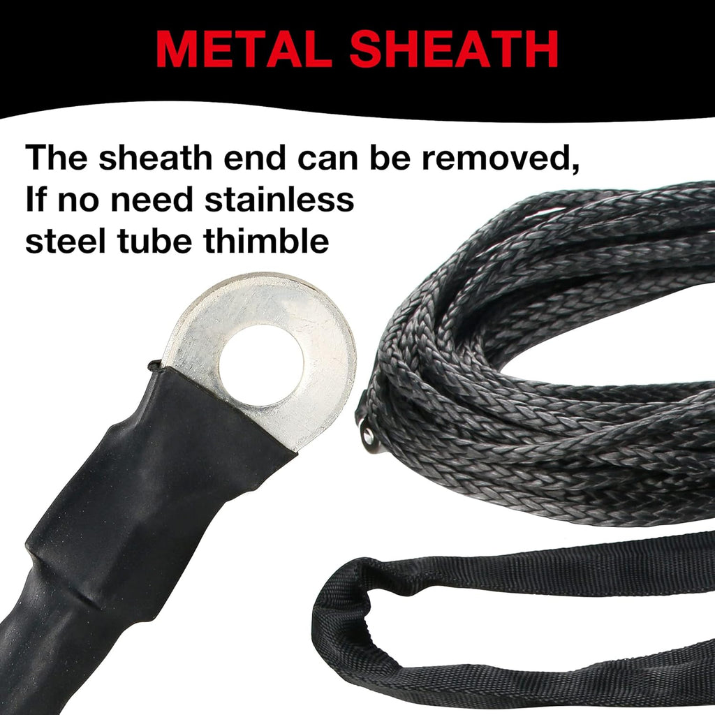 1/4" 50 Ft Black Heavy Duty 10000 lb ATV Winch Rope with Steel Hook Y204990