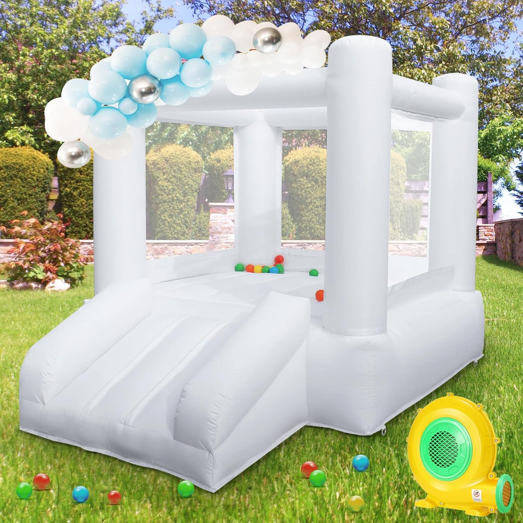 Small White Bounce House with Slide B7358