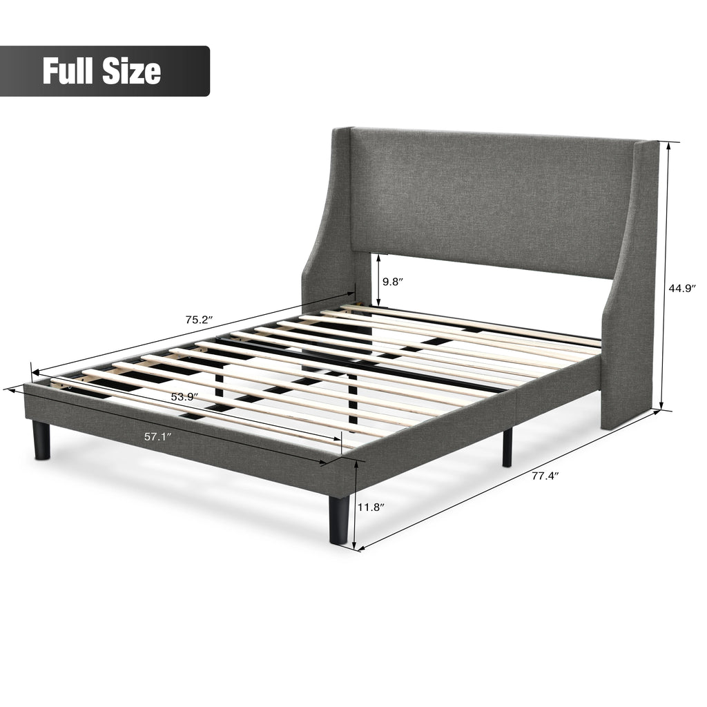Full Size Fabric Upholstered Platform Bed Frame with Wingback Headboard, Light Grey X859