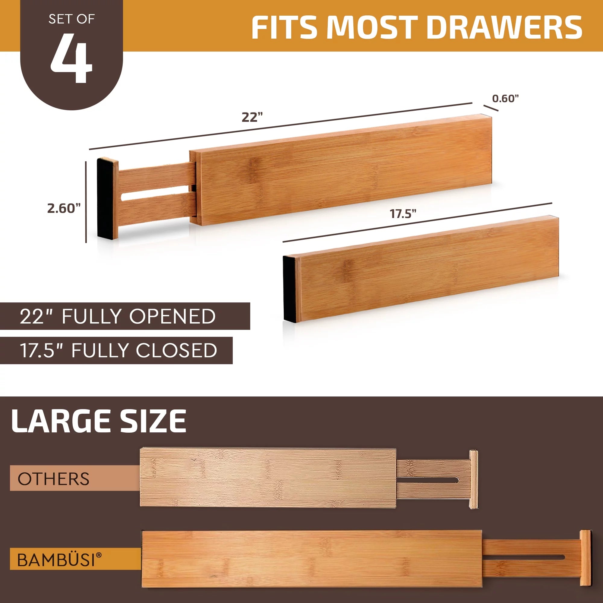 Set of 4 Expandable Bamboo Drawer Dividers I8778