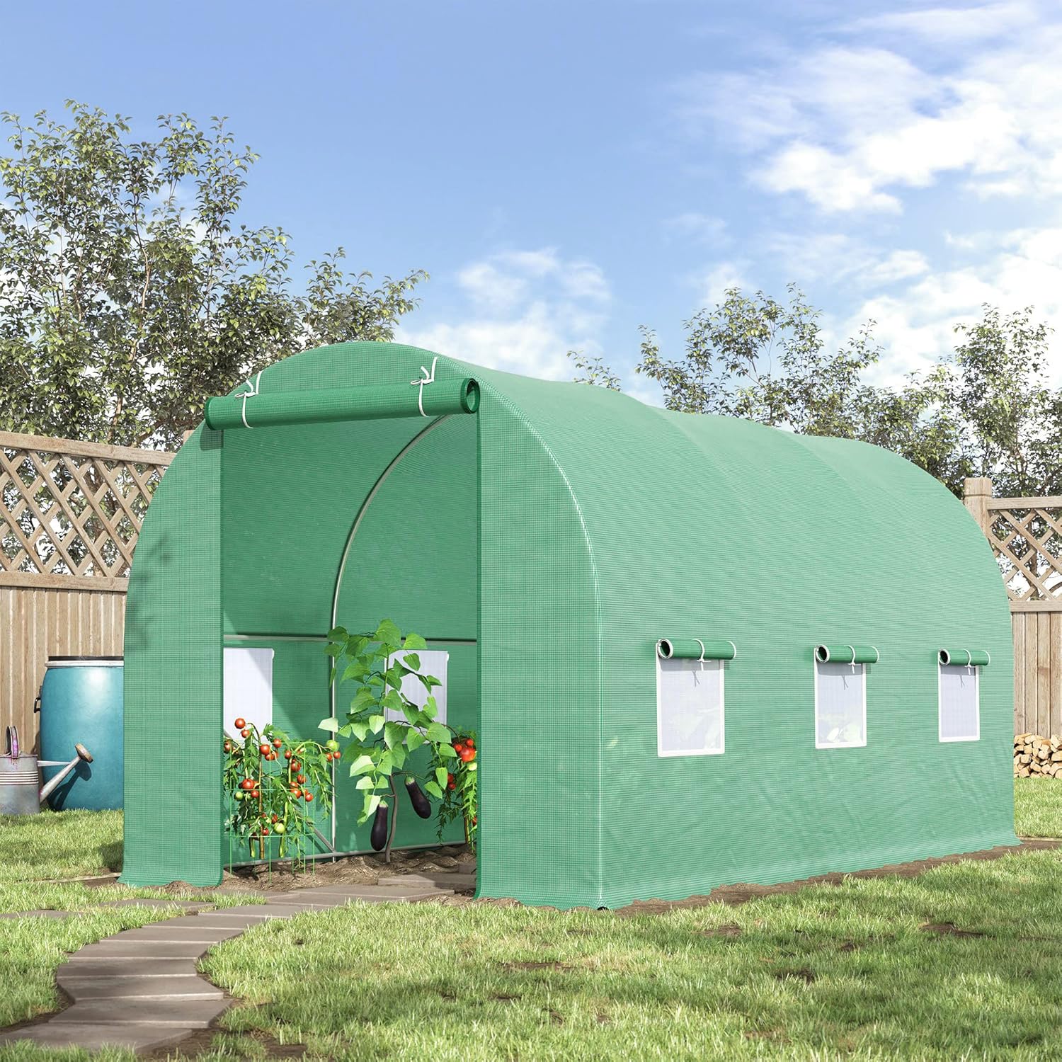 15' x 6' x 7' Walk-in Tunnel Greenhouse with Roll-up Windows Z617