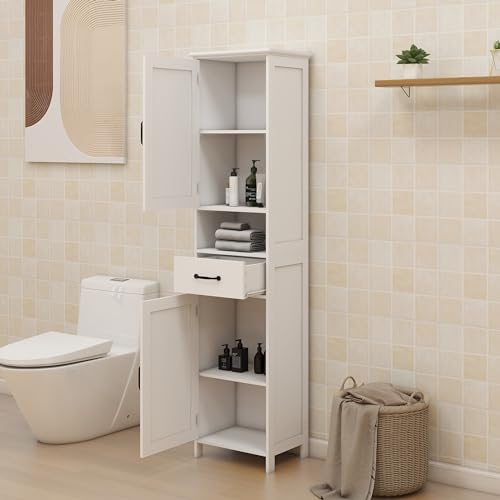 Tall Bathroom Storage Cabinet with Open Shelves and Drawer U461481