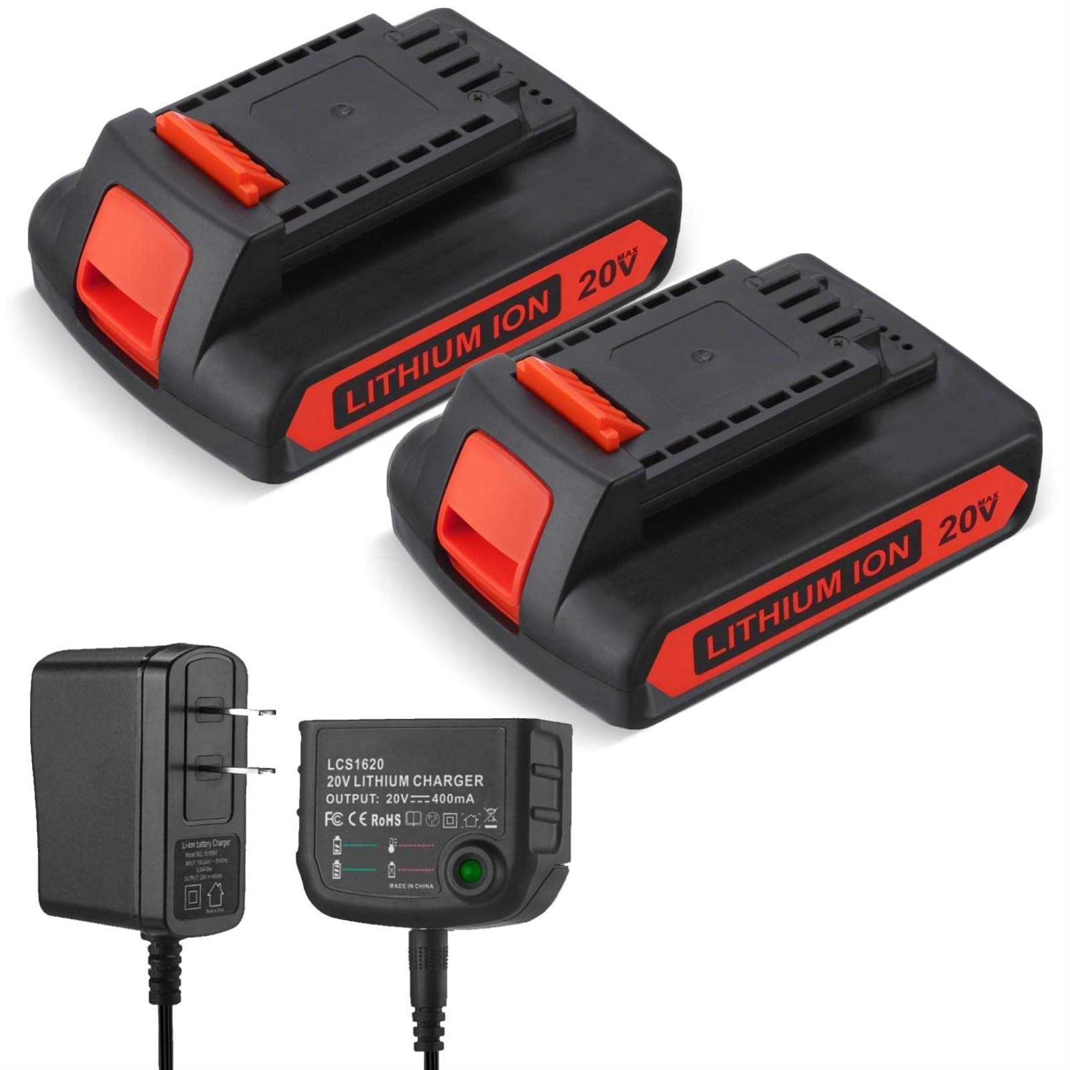 2 Packs 20V Replacement Battery and Charger for 20V Max 3.0Ah Cordless Power Tools L22854