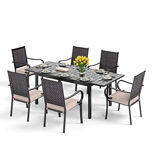 9 Piece Outdoor Extendable Dining Set with Rectangular Metal Dining Table and 8 Rattan Chairs R88345