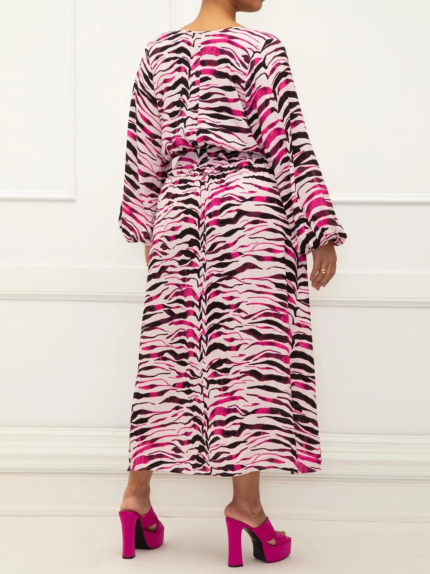 Poet Sleeve Smocked Waist Maxi Dress X276792