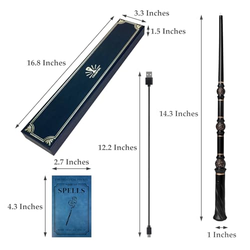 Light Up Magic Wizard Wand Rechargeable Illuminating Toy with Spellbook and Gift Box V919