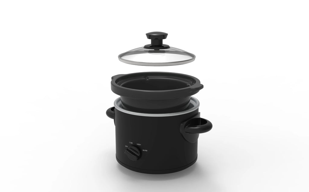 2 QT Matte Black Slow Cooker with Removeable Stoneware Pot B1159