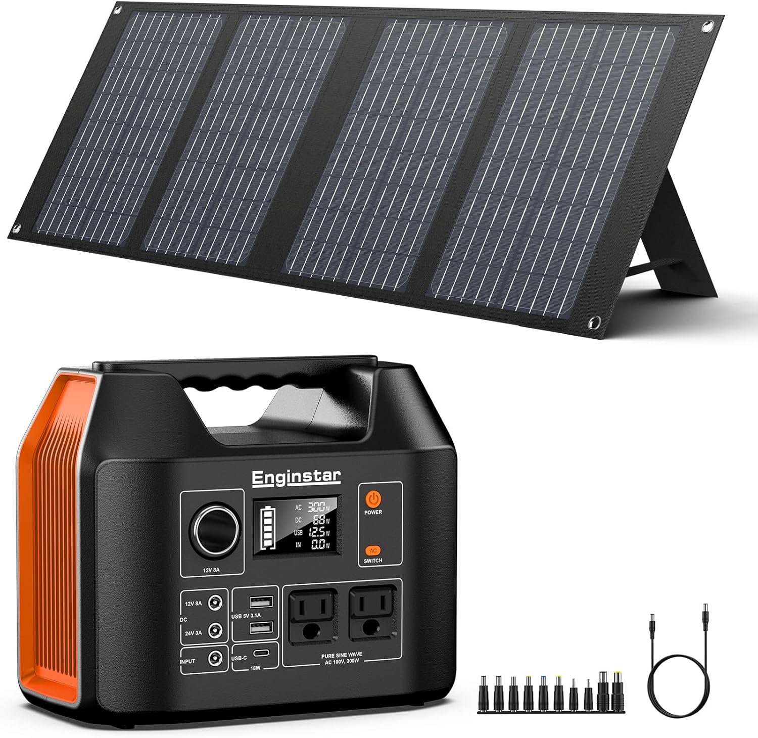 300W Portable Solar Generator with 40W Solar Panel, 296Wh 80000mAh Lithium Battery P958855