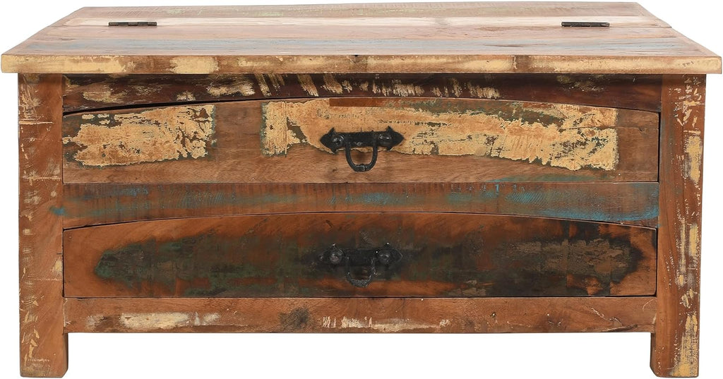 Solid Reclaimed Wood Coffee Table with Two Drawers and Hidden Trunk Storage B19506