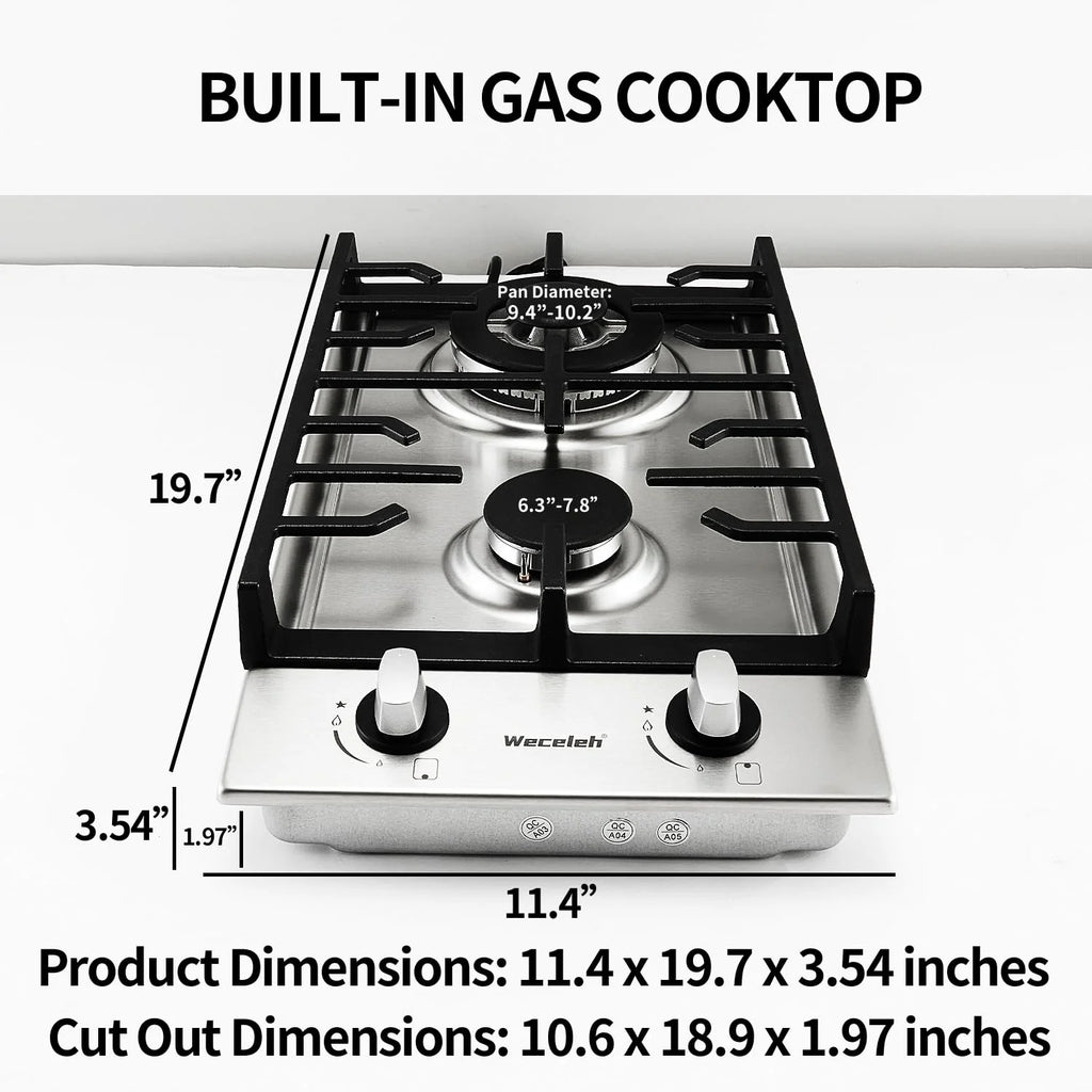 12" Dual Fuel 2 Burner Stainless Steel Cooktop Z167