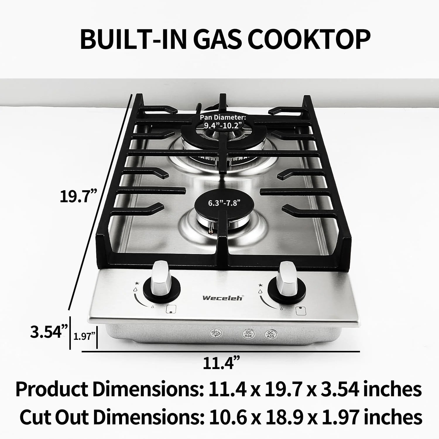 12" Dual Fuel 2 Burner Stainless Steel Cooktop Z167
