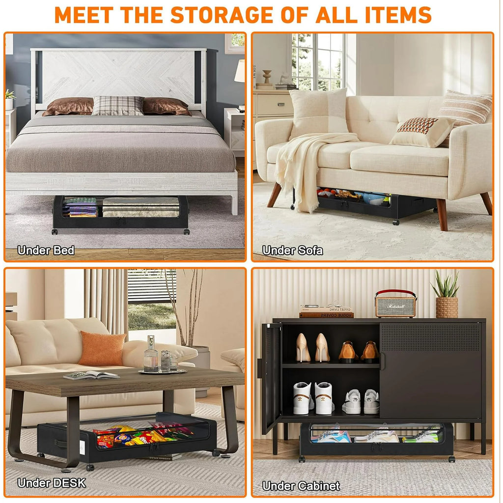 2-Pack Black Under Bed Storage Bins with Wheels and Clear Lids L118101
