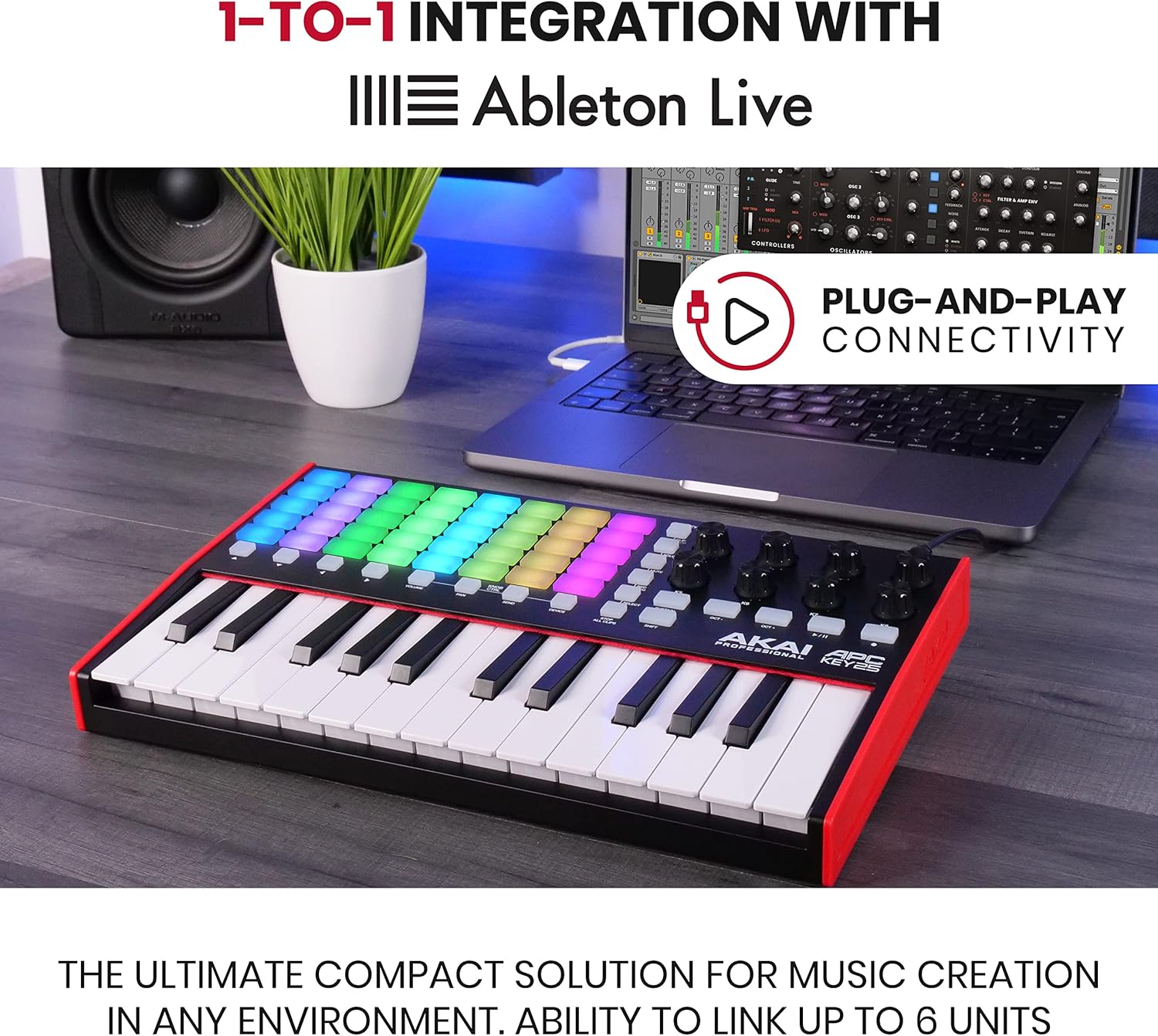 25-Key USB MIDI Keyboard Controller & Over-Ear Monitoring Headphones, Black H1654