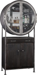 Aged Mocha Wine & Bar Cabinet with Metal Frame and 19-Bottle Wine Rack E46664