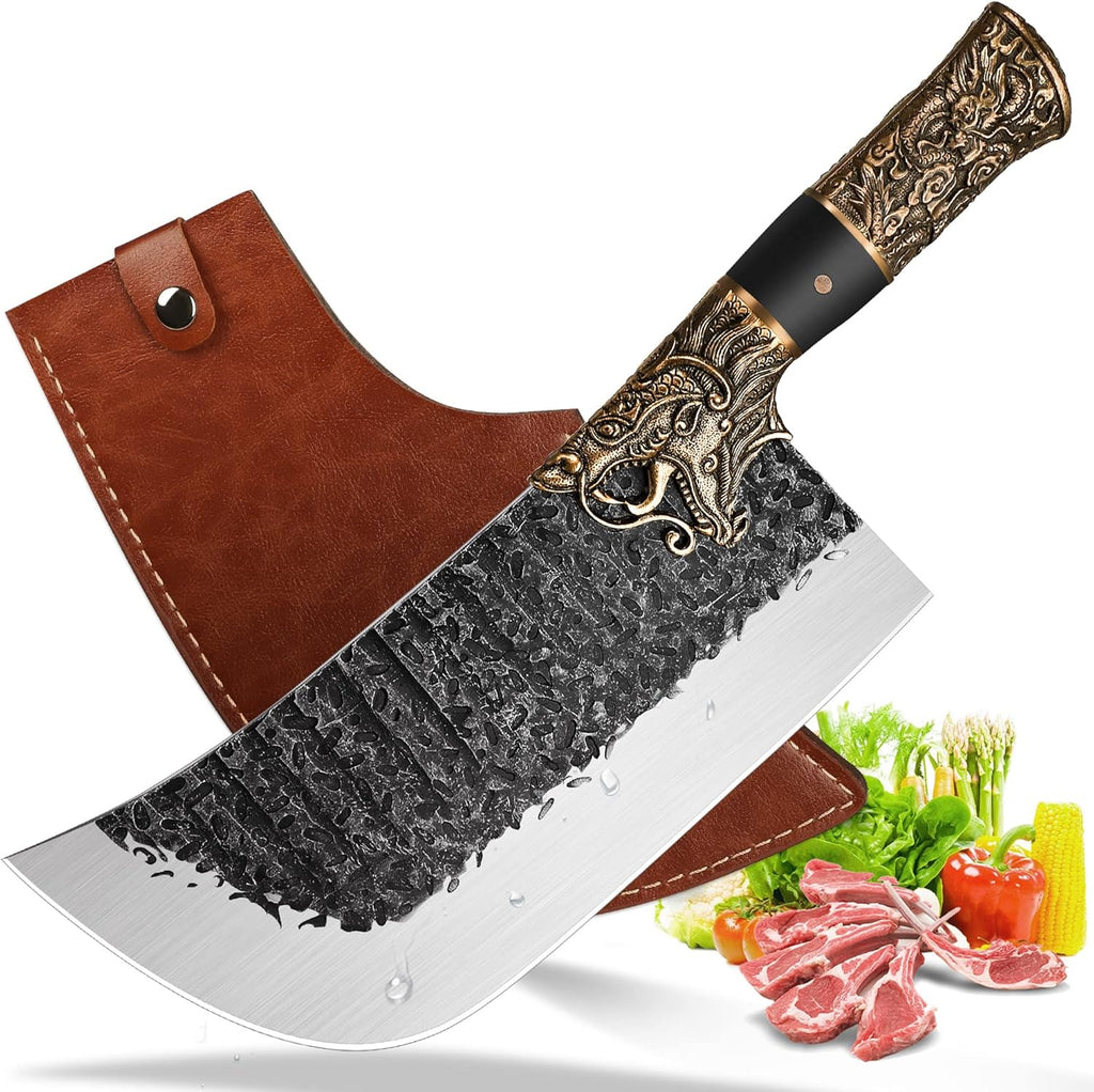 High Carbon Steel Meat Cleaver with Sheath K436