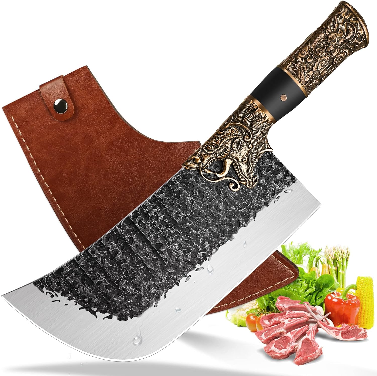 High Carbon Steel Meat Cleaver with Sheath K436