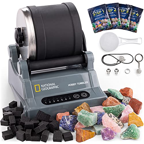 Hobby Rock Tumbler Kit with Noise-Reduced Barrel, 2.5 Pounds Raw Gemstone & Jasper Mix H28836